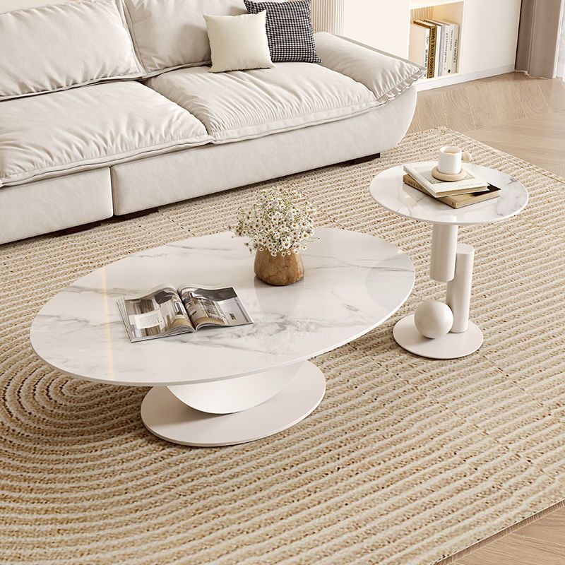 Cream style crescent rock slab coffee table living room for home rental house table classycasual small apartment coffee table combination