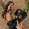 summer new arrivals: chunky heel leopard print peep-toe thong sandals - plus size, wholesale, versatile, fashionable, and featuring a hook-and-loop closure