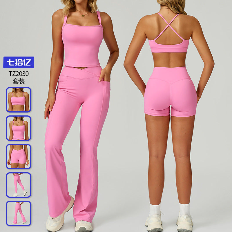 nude yoga suit cut out beautiful back yoga suit women's high waist belly wrap tight running fitness suit 2030