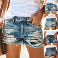 Ready-to-ship  fashion cross-border e-commerce european and american style  summer new high-waisted fringe distressed denim shorts for women