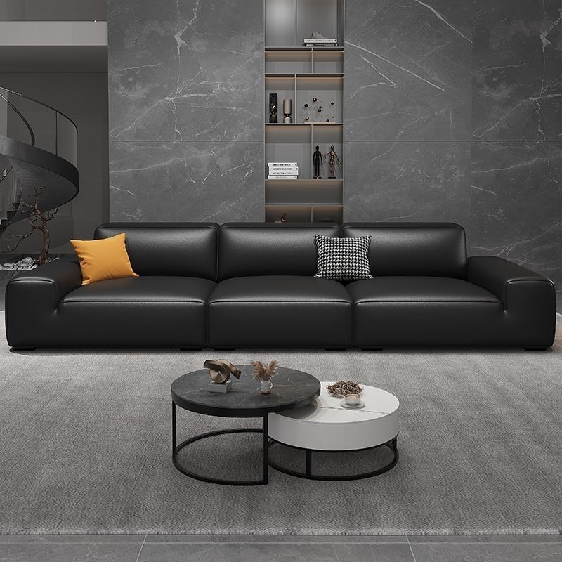 Modern casual tofu block sofa living room small apartment three or four seats straight italian normcore cat scratch leather sofa