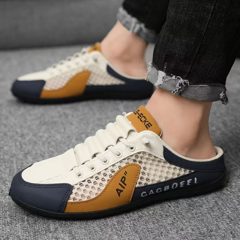 Winter men's shoes, toe-cap mesh half-toe shoes, 2025 breathable, heel-less new arrival slippers, one-step lazy clogs