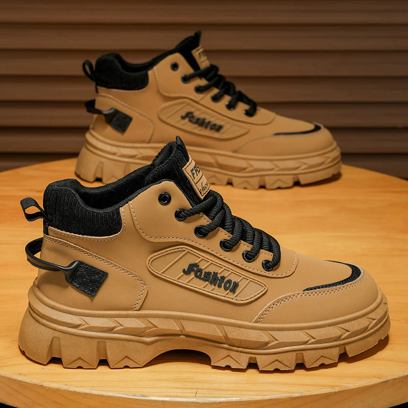 Men's shoes 2026 spring new arrivals: outdoor hiking, casual, martin boots, thick-soled, non-slip, height-increasing work boots