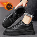 Men's winter new arrivals: versatile casual leather shoes with fleece lining for warmth. trendy british style business anti-slip work shoes