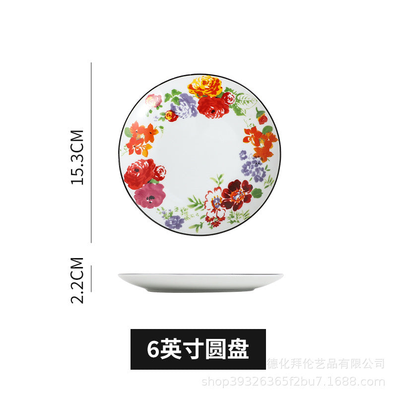 Wholesale nordic creative ceramic dessert plate round multi-tiered skewer plate fruit plate household personalized decal plate