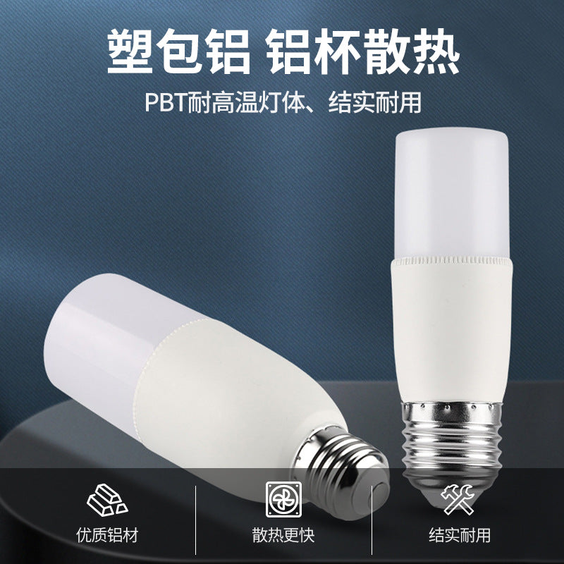 LED bulb cylindrical lamp plastic clad aluminum thread candle energy-saving lamp light source E27 screw household bulb warm light