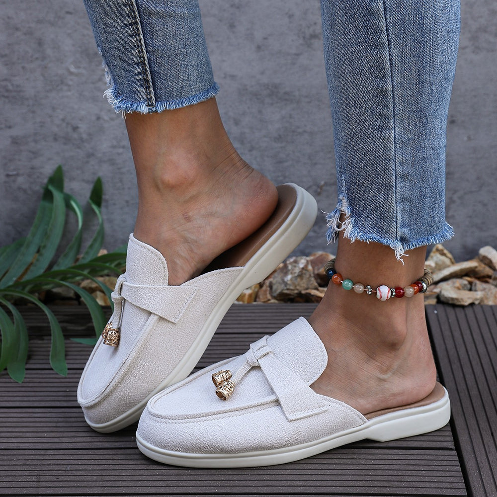 European and american slippers  spring new women's closed-toe half slippers outer wear slip-on mules casual half slippers