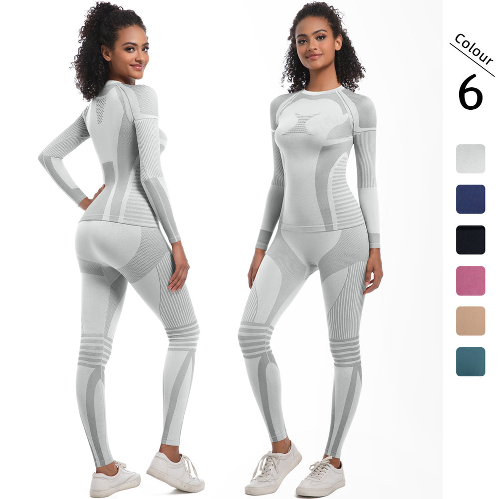 seamless knit high-stretch longline ski suit set, activewear running fitness yoga two-piece set for women