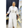 new autumn/winter rhinestone & beaded african  women's plus size irregular maxi dress + pants two-piece set