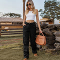 European and american cross-border european and american independent station  new american retro elastic waist denim overalls casual pants for women