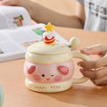 New cartoon cute pet high-value ceramic mug with lid, color glaze craftsmanship, for home and office use - wholesale