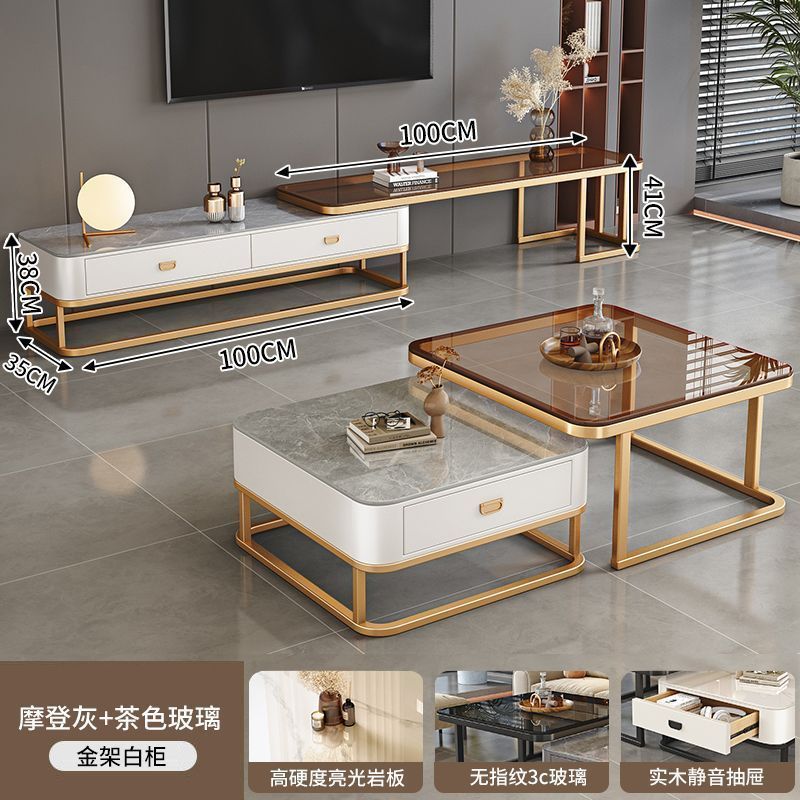 New nordic rock slab solid wood coffee table, modern minimalist marble coffee table for home, small apartment living room, italian style square side table
