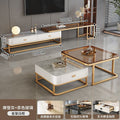 Gold frame gray drawer丨modern gray coffee table + tea glass tv cabinet