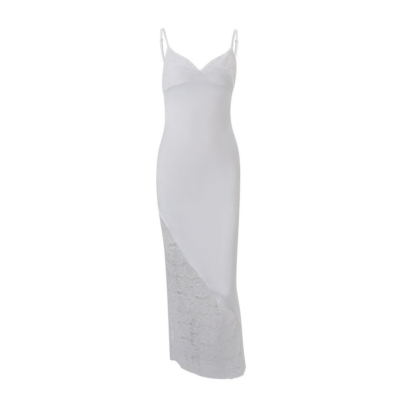 European and american women's clothing  summer new lace patchwork open back sexy slim fit high waist slimming camisole dress