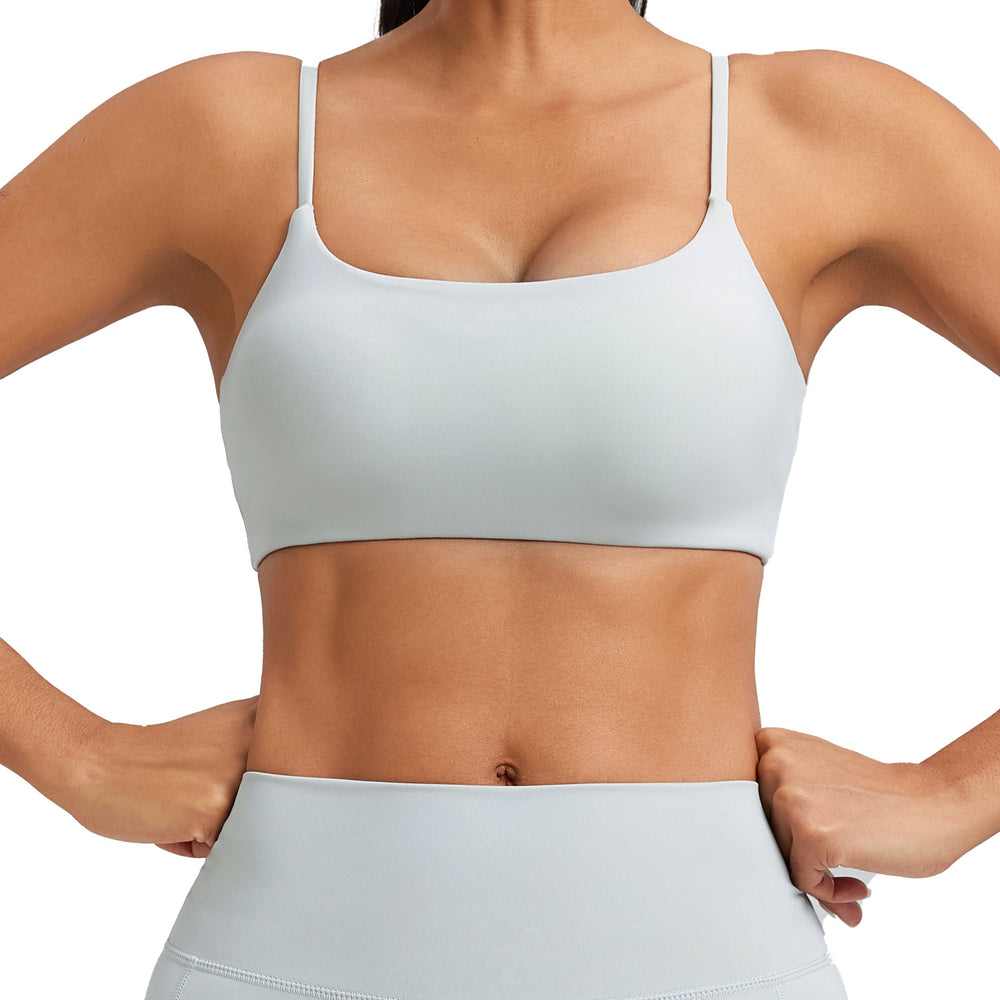 European and american new style thin strap sports bra for women - shockproof, push-up, running, yoga bra with padded cups, fitness tank top