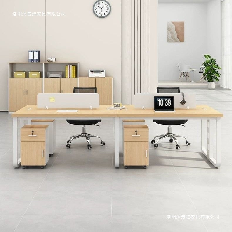 Modern minimalist office desk and chair set - double/quad workstation for employees