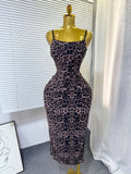 european and american women's clothing  sexy slip dress - cinched waist, bodycon, leopard print, slimming dress