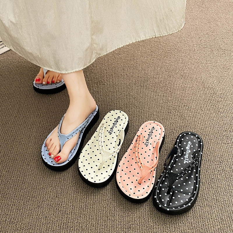 Thick sole flip-flops women's outwearsummernew arrival polka dot casual style with skirt dopamine beach sandals
