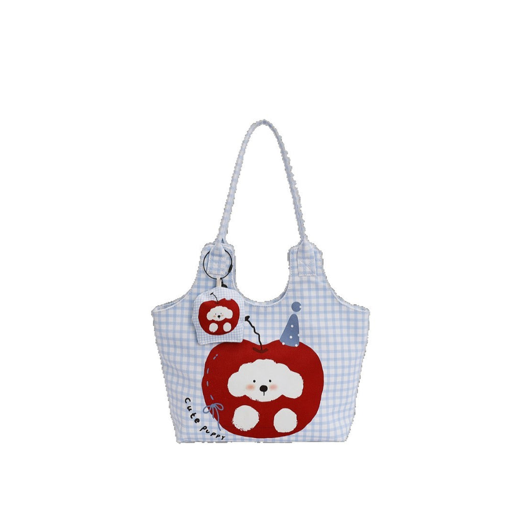 Cute plaid puppy print bag for women, 2025 new trendy versatile shoulder bag, lazy style commuter crossbody bag