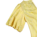 Spring/summer new v-neck puff sleeve 3d floral slim-fit solid color top - elegant single-breasted pleated waist blouse
