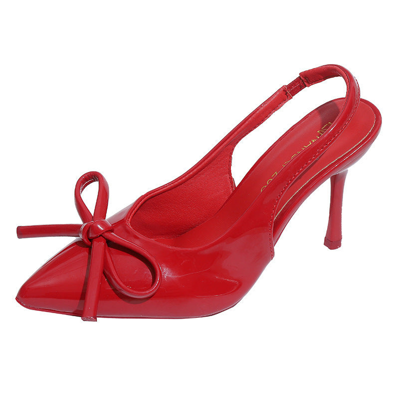 Baotou high heels 2025 spring & fallnew arrival pointed toe bowselegant socialite fashion back empty flats for women