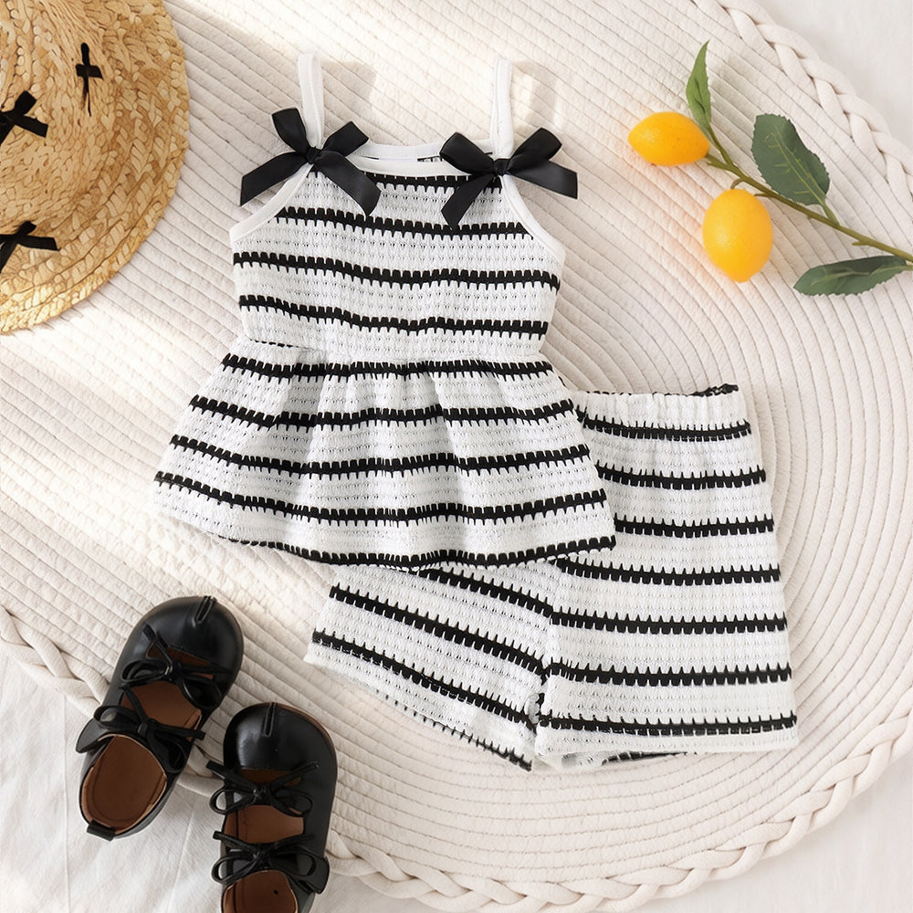 Baby clothing kids set children outfit black and white stripes camisole tops+shorts