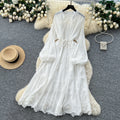 French chic tie-waist lantern sleeve cutout embroidered maxi dress - autumn/winter high-end women's dress
