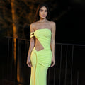european and american cross-border summer sexy one-shoulder backless bandeau dress fashion solid color tie-up ruched maxi dress
