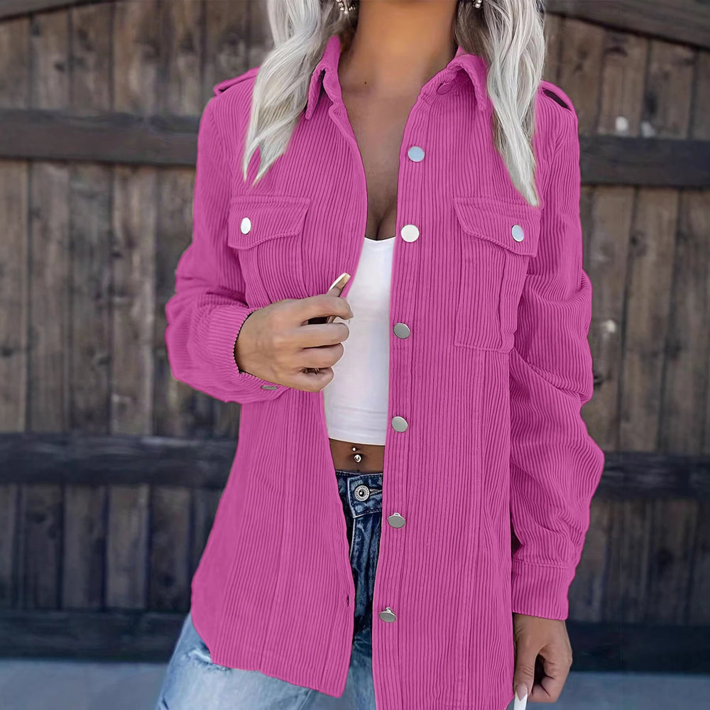 Amazon cross-border new fashion  independent station corduroy lapel washed shirt cardiganloosecasual