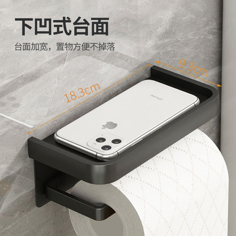 No punching black paper towel holder roll paper holder storage rack toilet bathroom tissue box mobile phone toilet paper holder roll paper