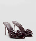 Mng mango women's chocolate brown patent leather heeled sandals with floral detail