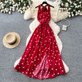 French halter sleeveless polka dot pure desire dress women's summer bowstie back backless waist slit large swing skirt