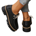 autumn women's casual leather loafers: comfortable round toe, chunky heel, retro style, soft leather, lace-up, platform sole
