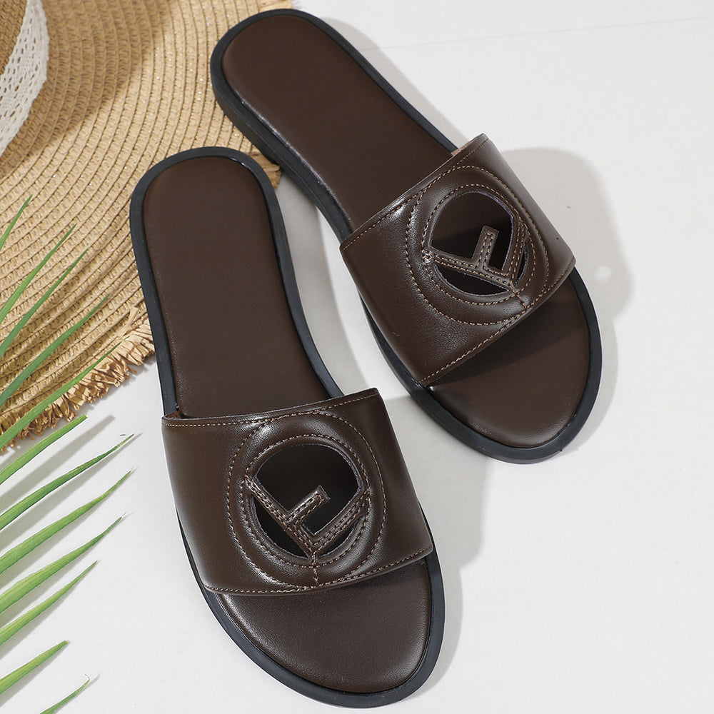 2026 women's summer fashion versatile sandals - ladies' outdoor slippers with hot-pressed electric embroidery and flat letter design