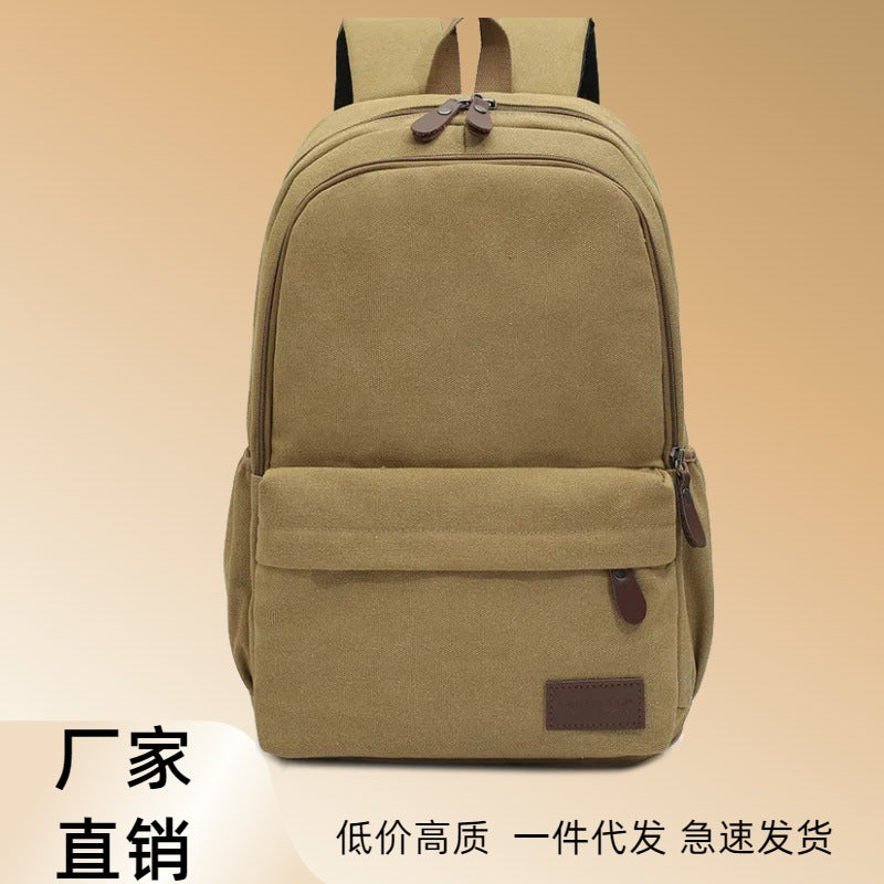 Cross-border casual canvas backpack male large-capacity college student schoolbag waterproof computer backpack outdoor travel backpack