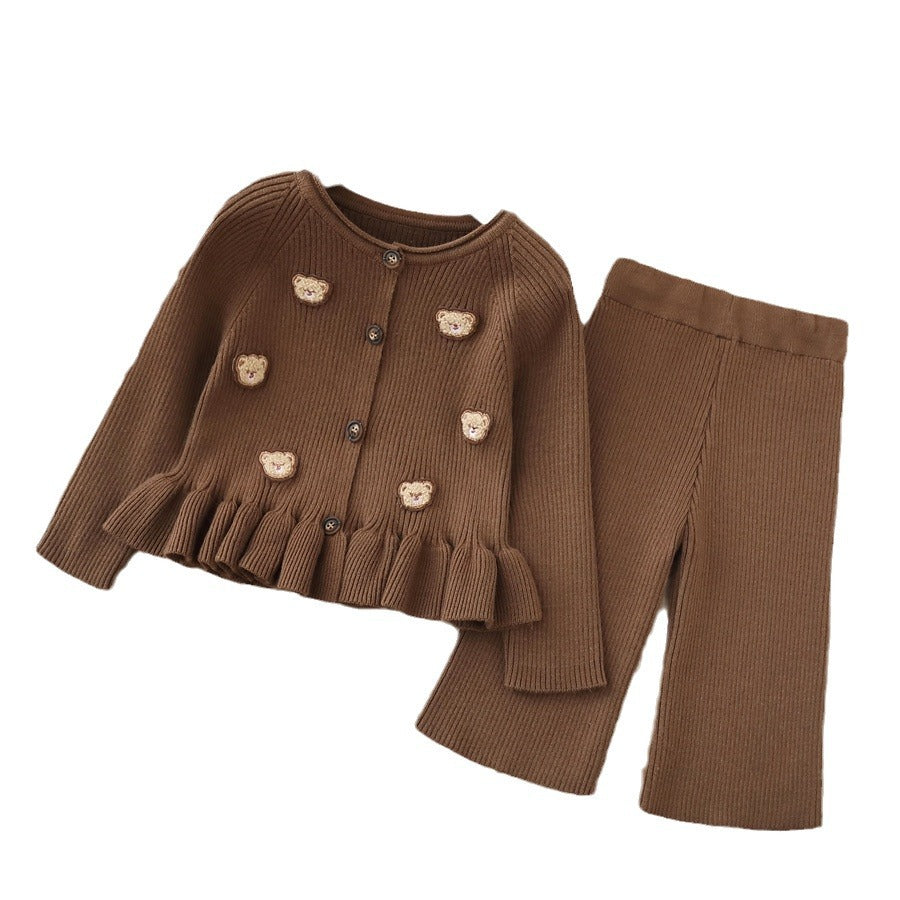 Girls' knitted sweater two-piece set -  autumn/winter new collection - baby girl cartoon pants outfit