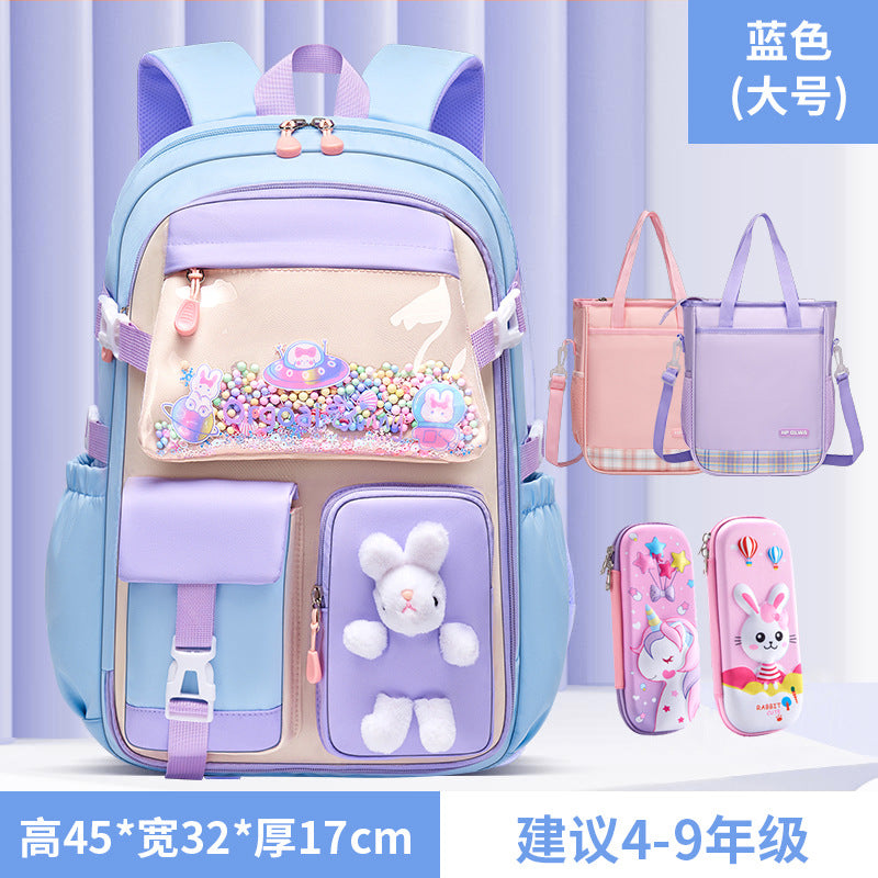 New primary school schoolbag women's refrigerator side open light large capacity load reduction cartoon children's backpack grades 1-6