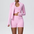 seamless pure color high-elastic tight-fitting breathable shortoutwear yoga suit sports running fitness three-piece set