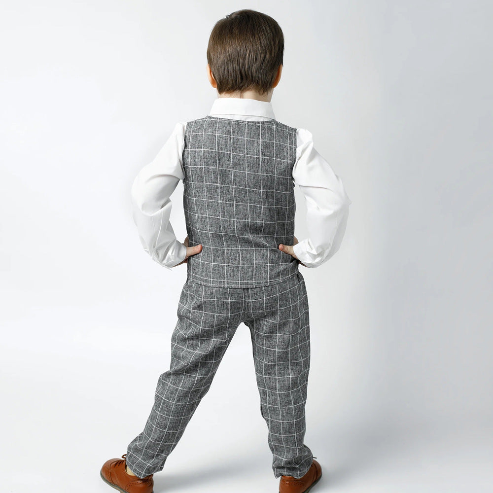 Spring new boys' suit set - british style fashionable children's clothing, kids' suit, vest, gentleman's first birthday outfit