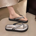 Women's flip-flops summer outwear 2025 new beach ins travel fashion easiest for matchthick sole pearl sandals women's sandals