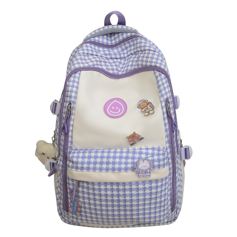 School bag girls ins style Korean version of junior high school students large-capacity backpack simple middle school students casual contrasting backpack