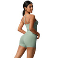 Cloud-feel, brushed, quick-dry yoga set: tank top with racerback, butt-lifting shorts, and pockets - perfect for running and fitness