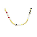 Dopamine colorful beaded necklace for women - summer fresh yellow, white, and beige seed bead smiley face choker - sweet & cool girly clavicle chain