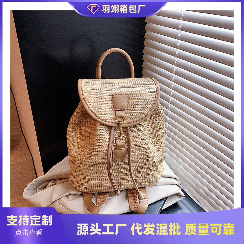 Cross-border woven straw bag women's large capacity 2025 new summer leisure backpack student schoolbag travel backpack