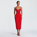 European and american women's clothing  spring/summer new solid color casual slim-fit sleeveless halter neck tie-up midi dress wholesale