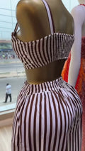 European and american cross-border women's fashion:  summer new collection - striped print long-sleeve shirt, camisole, and pants three-piece set