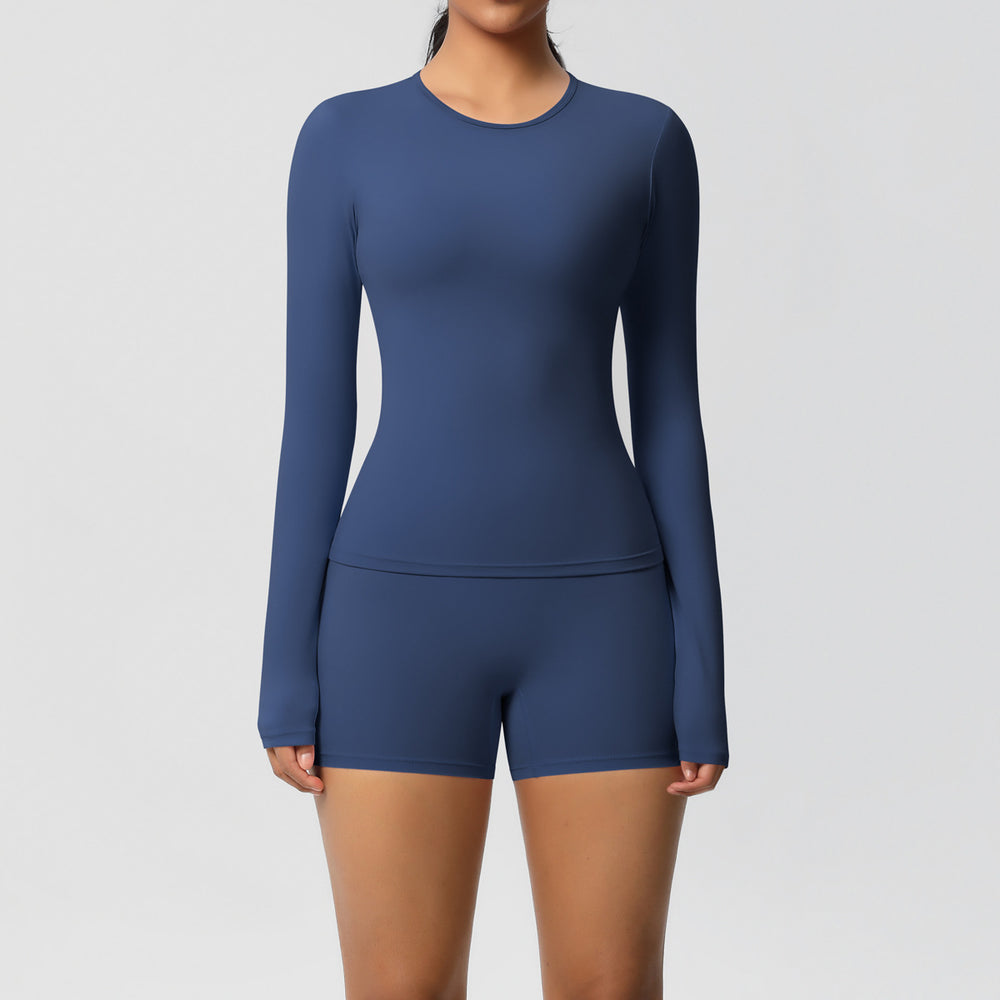 New arrival cross-border pure color double-sided brushed tight long yoga suit sports running fitness suit two-piece set for women