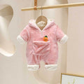Autumn winter baby super cute k-stylefleece-lined hooded outing clothes newborn style flannel home crawling clothes