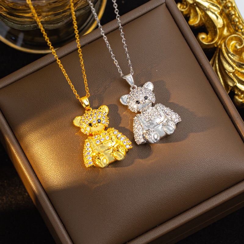European and american cross-border trend cute exquisite bear necklace for women accessible luxury niche fashion versatile sweater chain jewelry wholesale