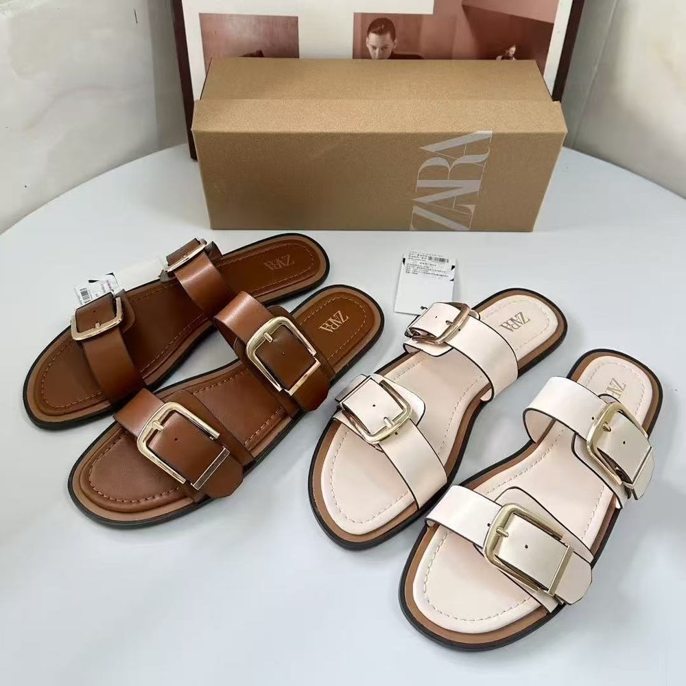 Za high heels for women spring summer 2025 new arrival baotou fashion sandals stiletto belt buckle pointed toe back hollow flats